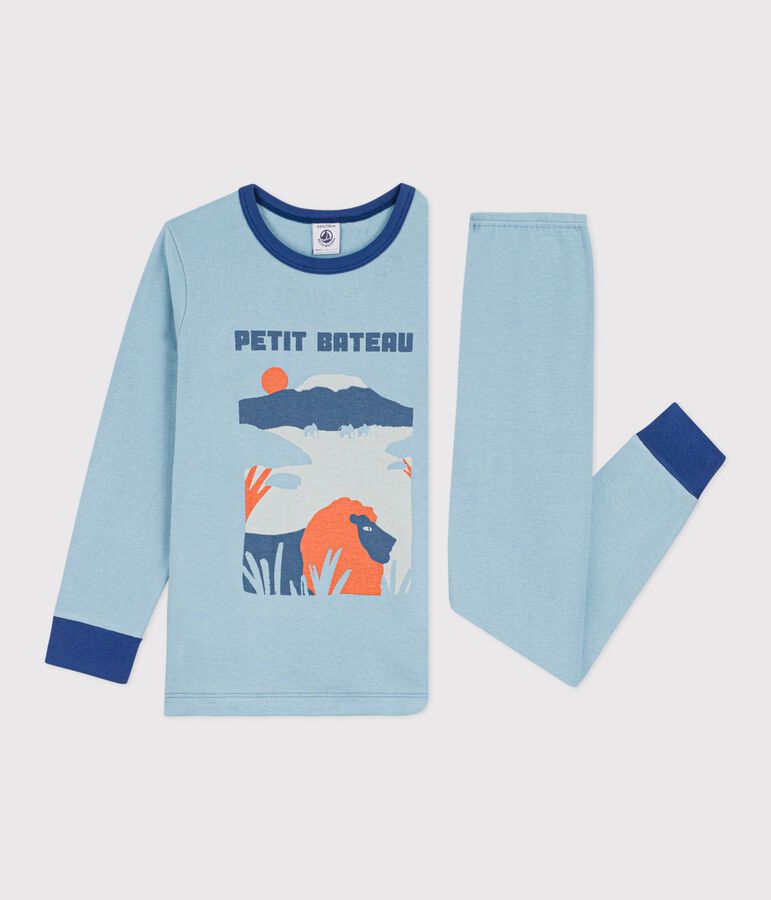 Pyjama enfant en coton uni motif savane vert