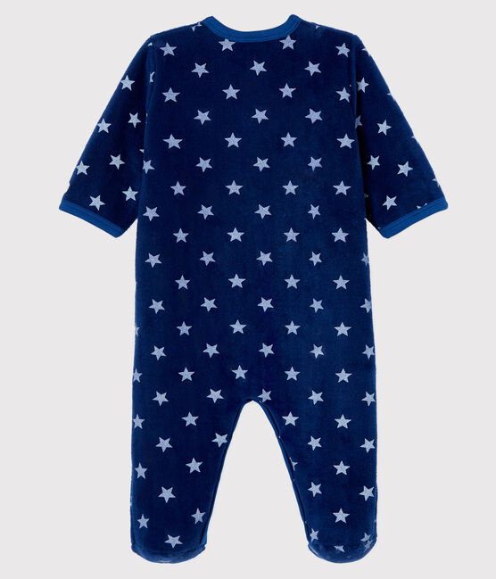 Surpyjama à étoiles bébé en polaire bleu MEDIEVAL/blanc MARSHMALLOW