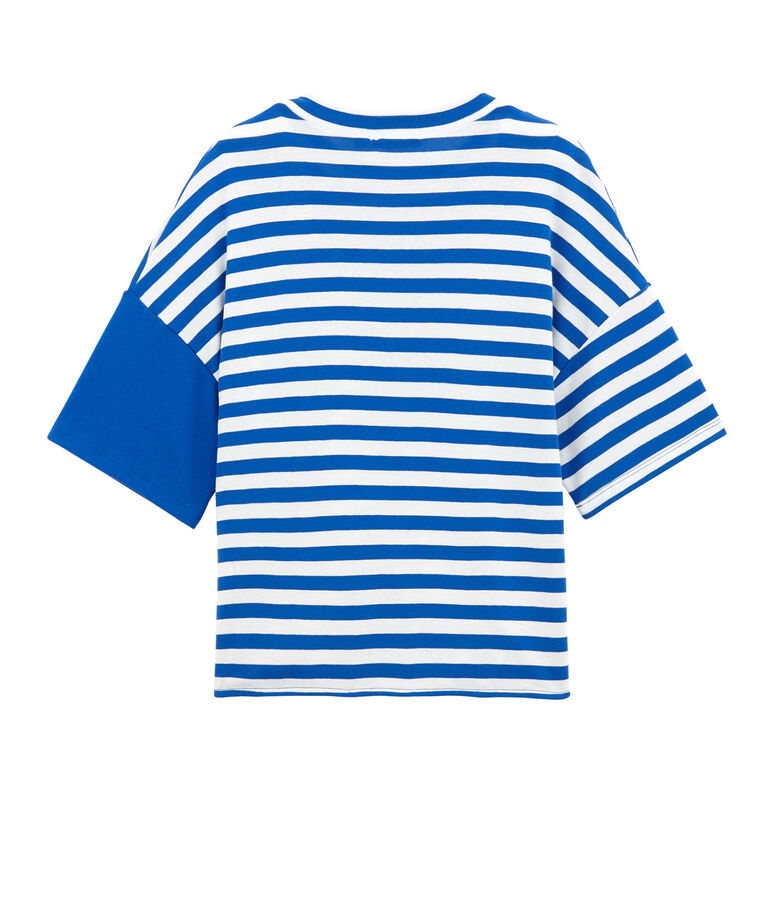 Tee-shirt plage femme bleu/blanc