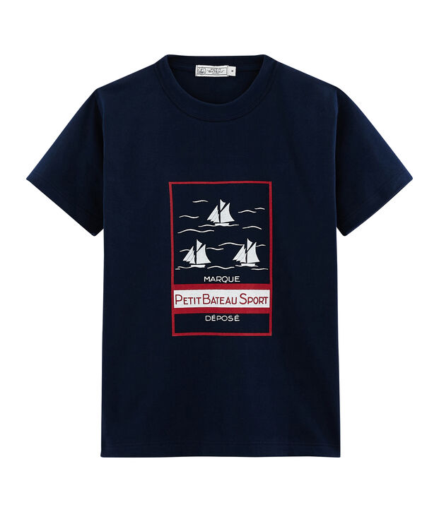 Tee-shirt mixte motif carte postale bleu