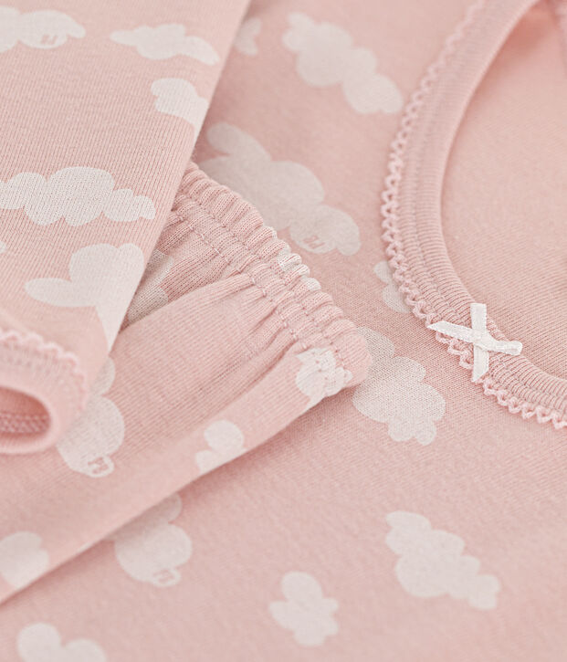 Pyjama imprim&eacute; motif nuage en coton enfant rose/blanc