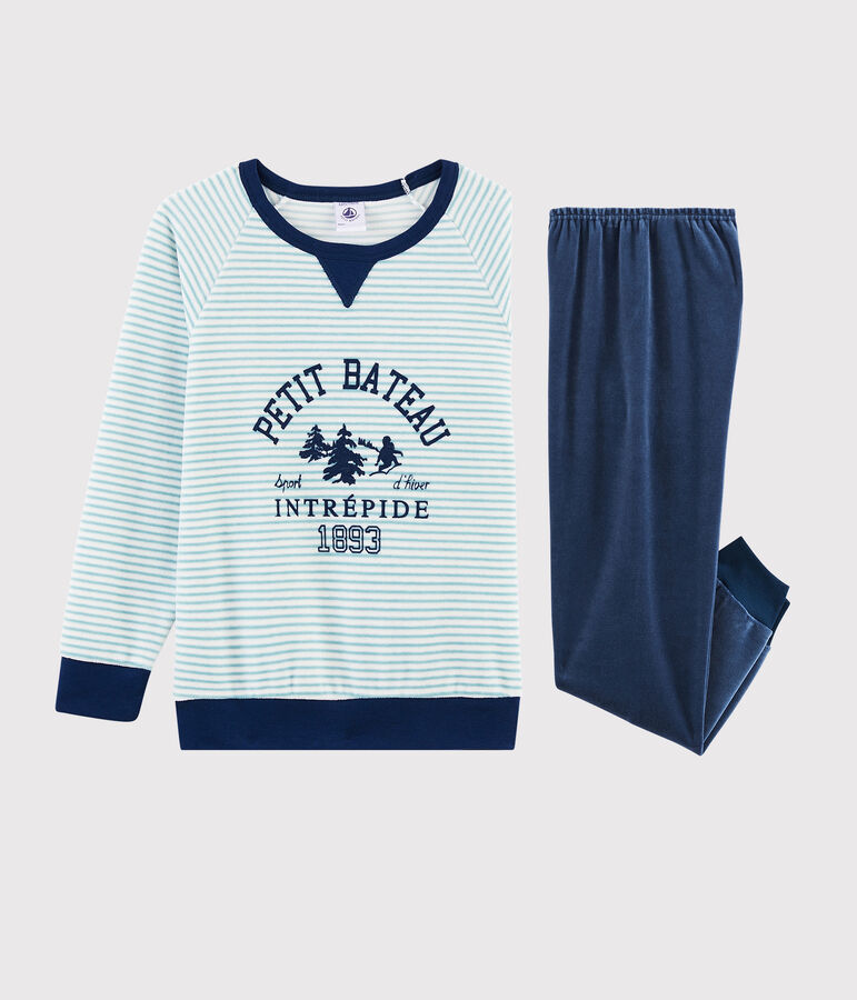 Pyjama motif yeti en velours petit gar&ccedil;on bleu/multicouleur