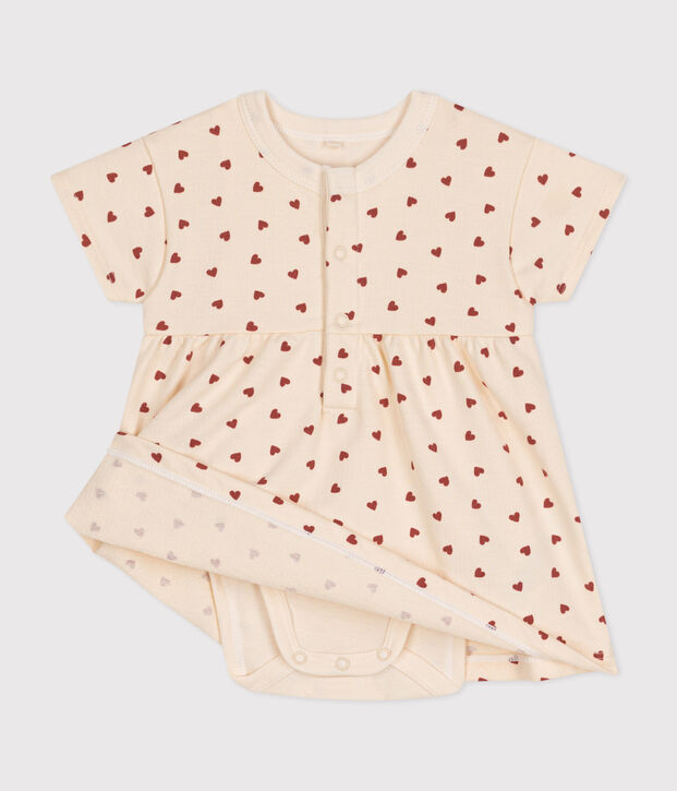 Robe en molleton l&eacute;ger avec body b&eacute;b&eacute; &eacute;cru/marron