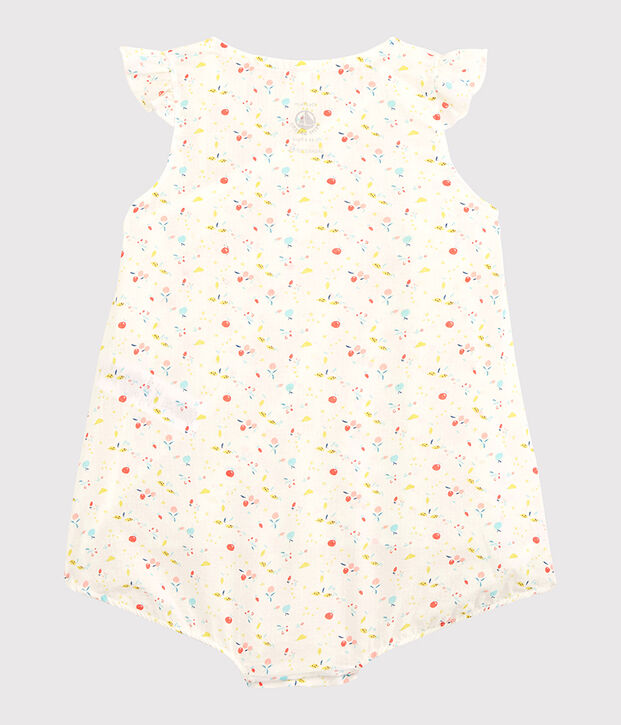 Combicourt fleuri b&eacute;b&eacute; fille en tubique chaine et trame en coton biologique blanc/multicouleur