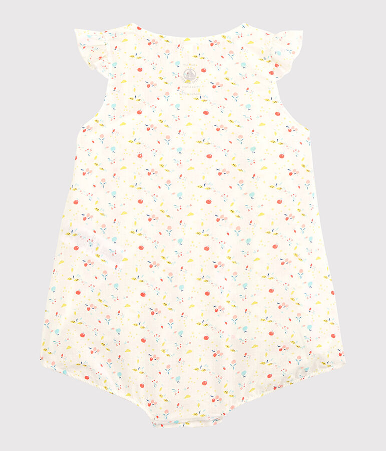 Combicourt fleuri b&eacute;b&eacute; fille en tubique chaine et trame en coton biologique blanc/multicouleur