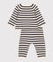 Ensemble en tricot laine et coton rayure marinière bébé blanc AVALANCHE/bleu SMOKING