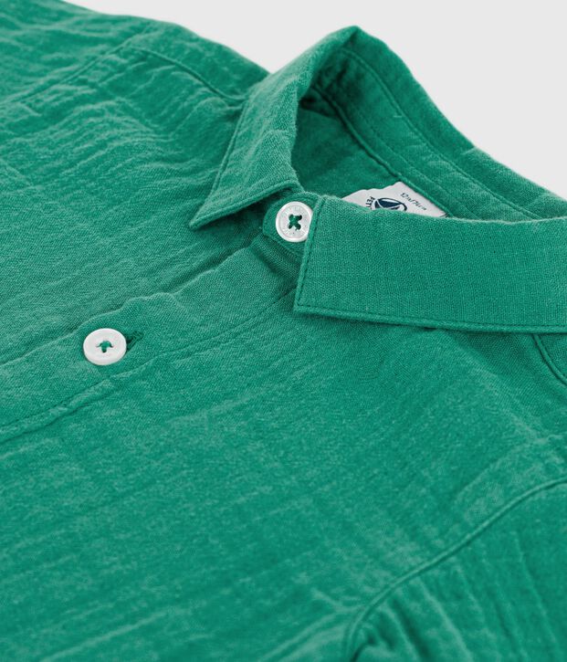 Chemise b&eacute;b&eacute; en coton &agrave; manches courtes, unie vert