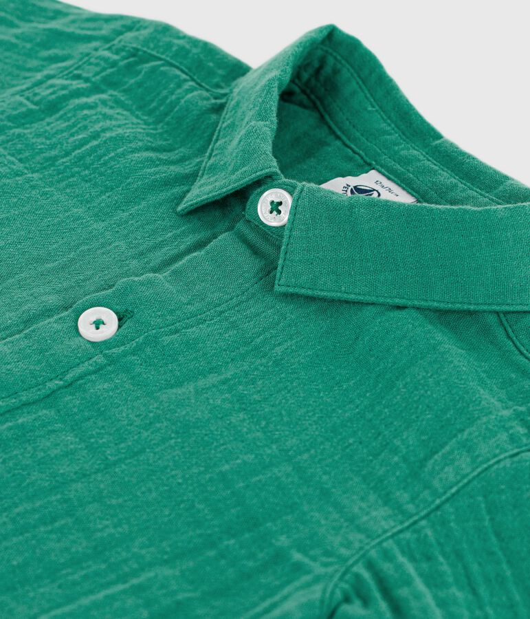Chemise b&eacute;b&eacute; en coton/lin &agrave; manches courtes, unie vert