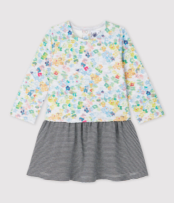Robe manches longues en jersey bébé fille gris POUSSIERE/blanc MULTICO