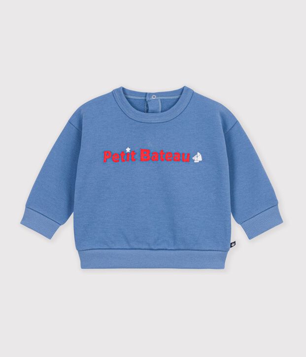 Sweatshirt b&eacute;b&eacute; en coton uni et sa broderie bleu