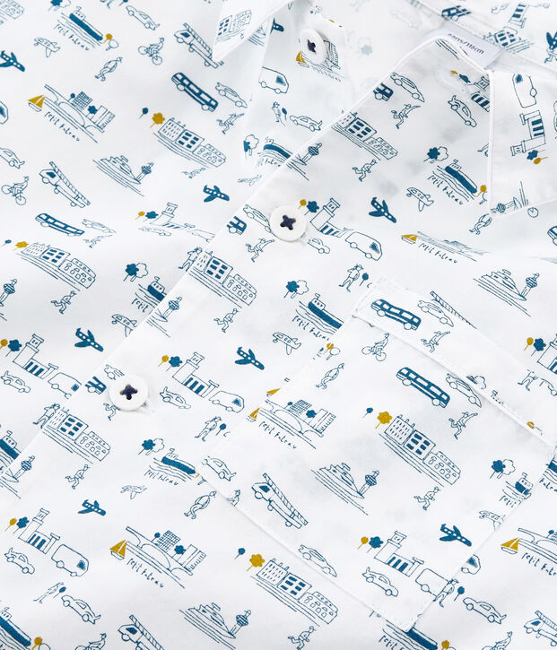 Pyjama petit gar&ccedil;on en toile blanc/bleu