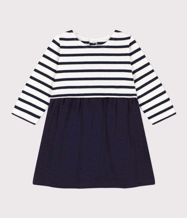 Robe manches longues bimati&egrave;re b&eacute;b&eacute; bleu/blanc