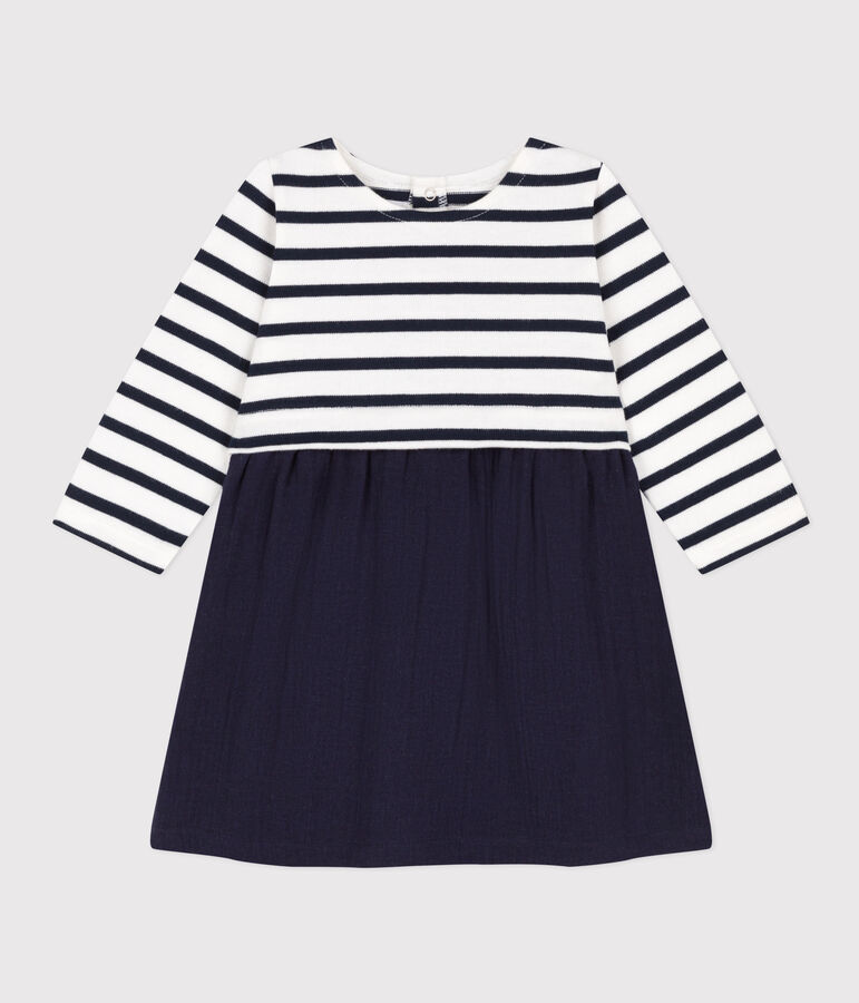 Robe manches longues bimati&egrave;re b&eacute;b&eacute; bleu/blanc