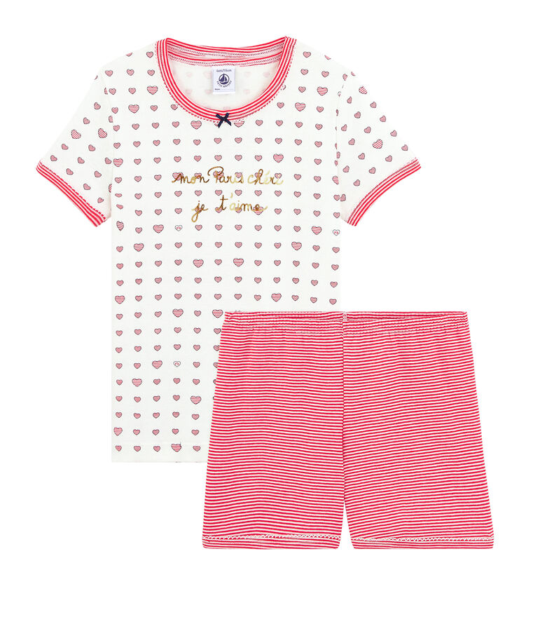 Pyjacourt petite fille en c&ocirc;te blanc MARSHMALLOW/blanc MULTICO