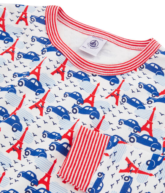 Pyjama petit garçon coupe très ajustée blanc MARSHMALLOW/blanc MULTICO