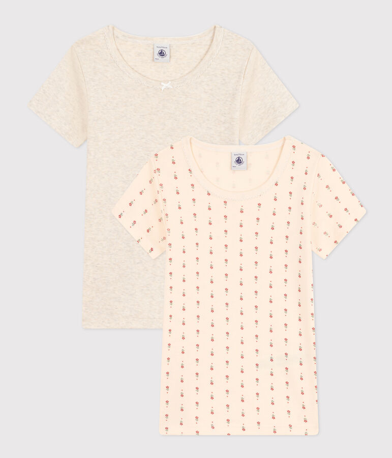 Lot de 2 tee-shirts &agrave; manches courtes fleur en coton enfant variante 1