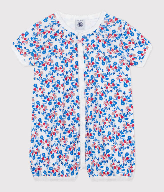 Combinaison courte bébé en coton fleuri blanc MARSHMALLOW/blanc MULTICO