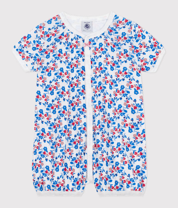 Combinaison courte b&eacute;b&eacute; en coton fleuri blanc/multicouleur