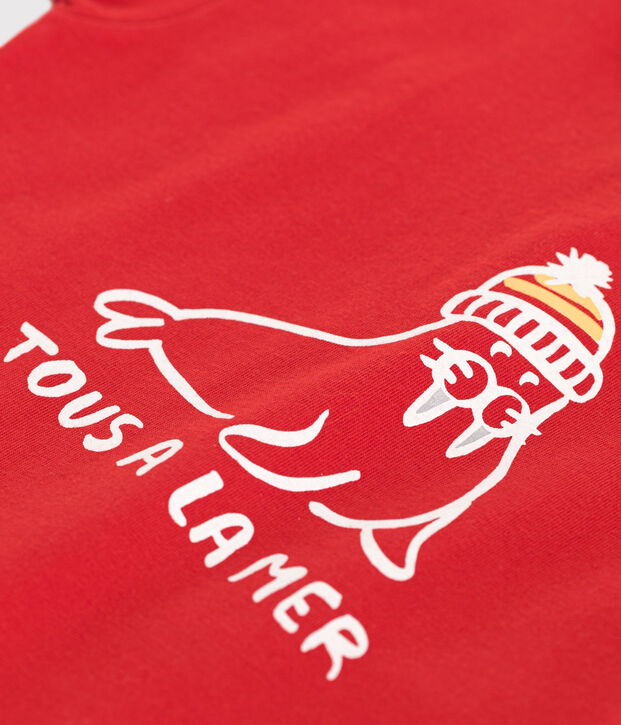 T-shirt b&eacute;b&eacute; en coton &agrave; manches courtes uni rouge