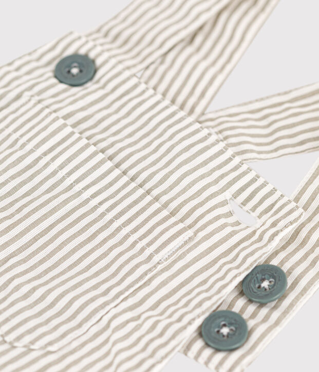 Salopette courte b&eacute;b&eacute; en seersucker vert/blanc