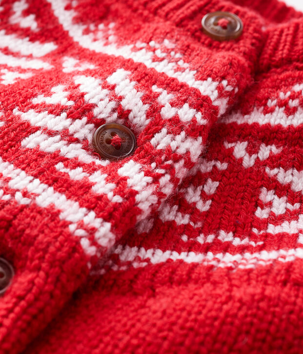 Cardigan 100% laine b&eacute;b&eacute; rouge/blanc