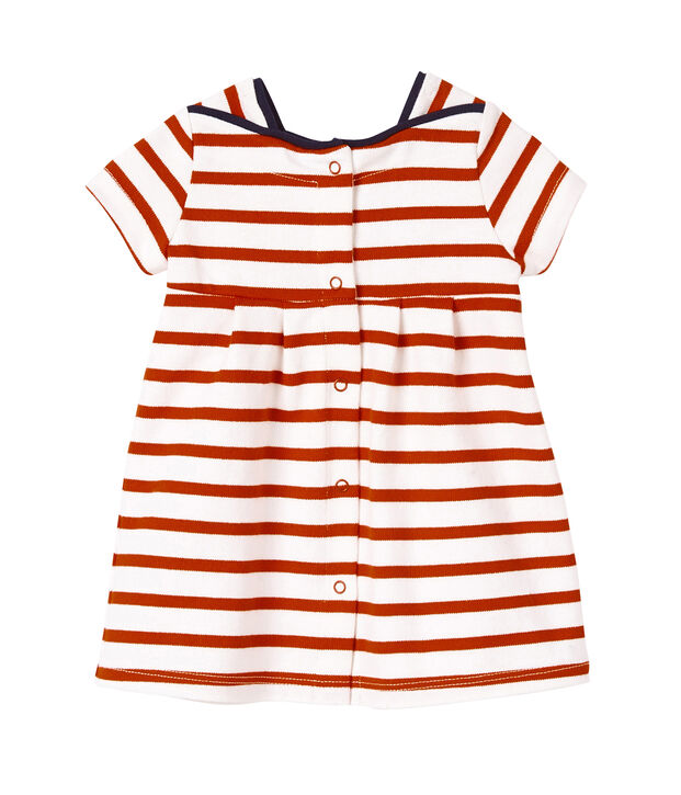 Robe b&eacute;b&eacute; fille en jersey lourd ray&eacute; blanc/rouge