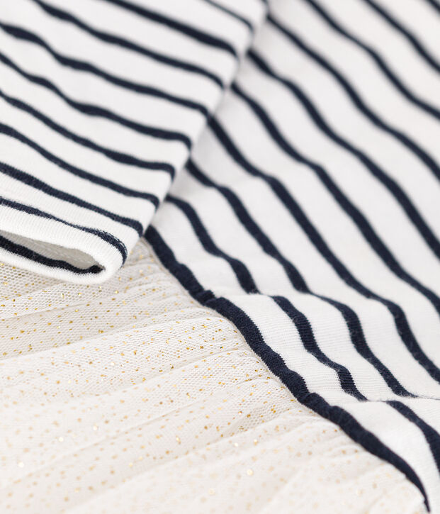 Robe en tubique ray&eacute; et tulle b&eacute;b&eacute; blanc/multicouleur