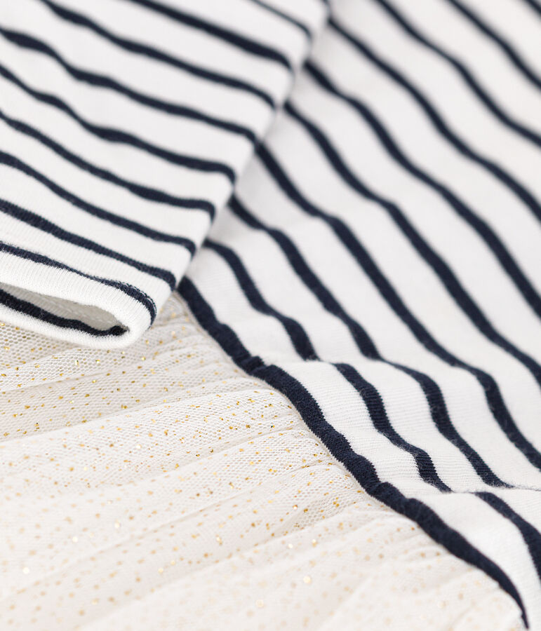 Robe en tubique ray&eacute; et tulle b&eacute;b&eacute; blanc MARSHMALLOW/blanc MULTICO