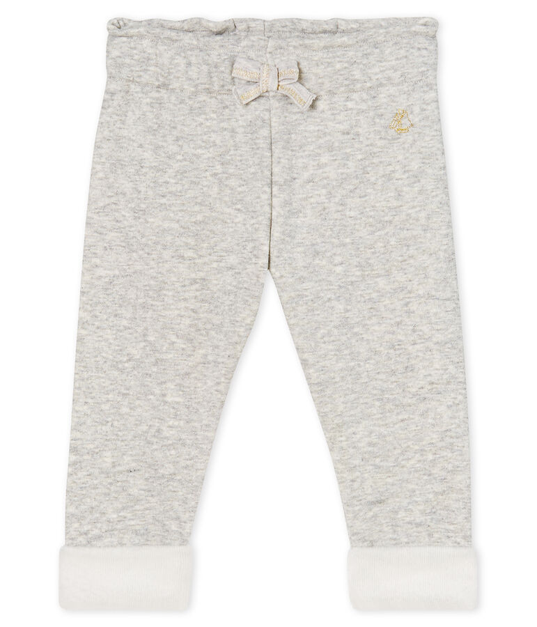 Pantalon b&eacute;b&eacute; fille en maille velours gris
