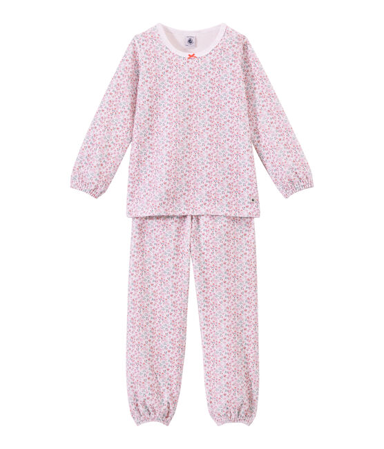 Pyjama fille en velours imprimé blanc ECUME/blanc MULTICO