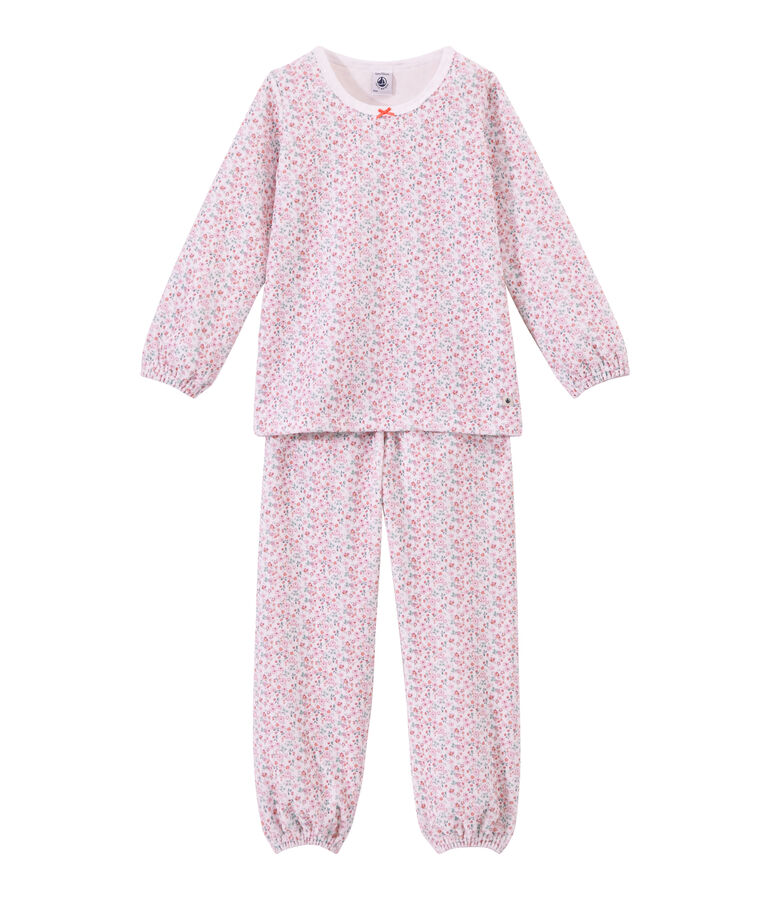Pyjama fille en velours imprim&eacute; blanc/multicouleur