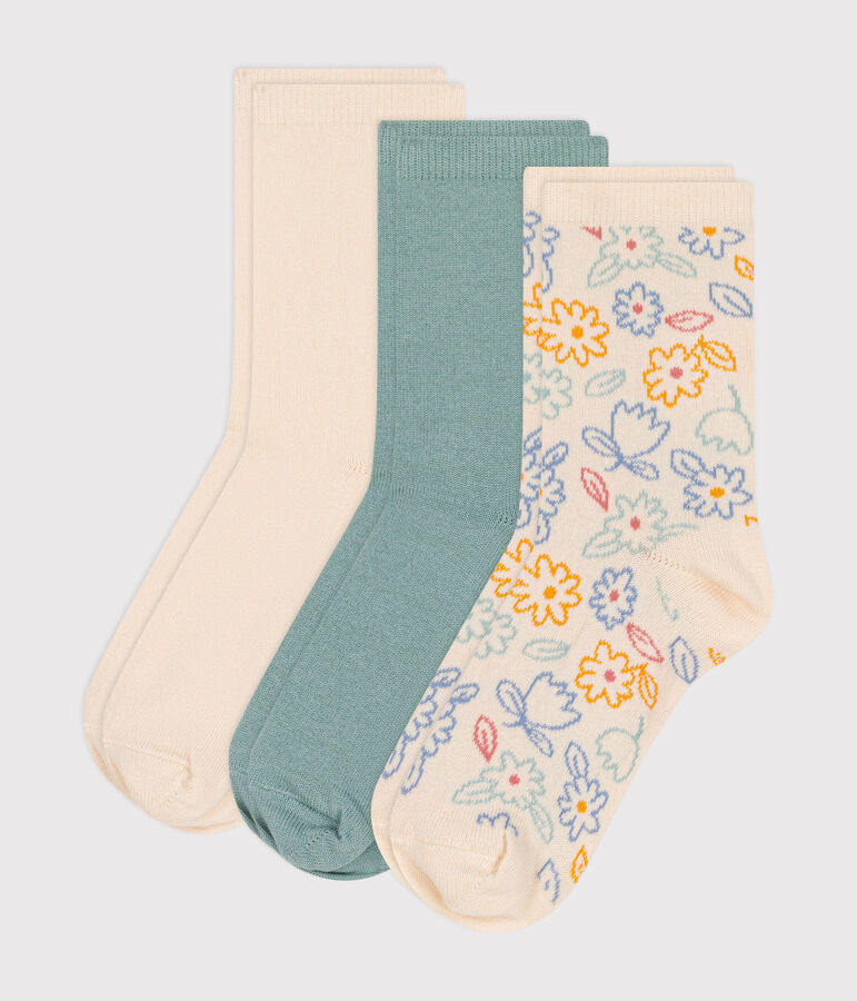 3 paires de chaussettes en coton fleurs enfant multicouleur