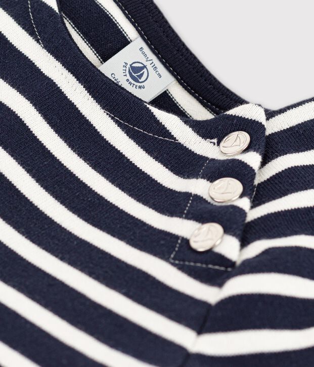 Robe manches courtes en coton enfant fille bleu/blanc