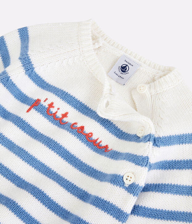 Ensemble 2 pi&egrave;ces marini&egrave;re b&eacute;b&eacute; en tricot laine et coton blanc/bleu