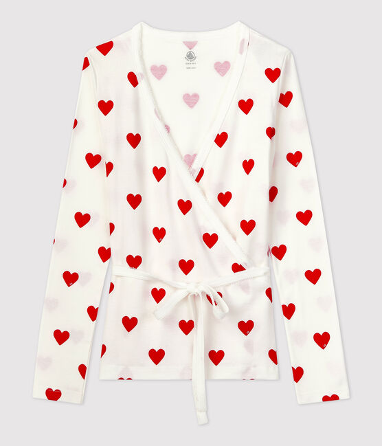 Cache-cœur en coton BIO Femme blanc MARSHMALLOW/rouge TERKUIT