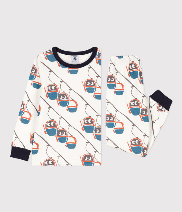 Pyjama t&eacute;l&eacute;cabine en molleton enfant blanc/multicouleur