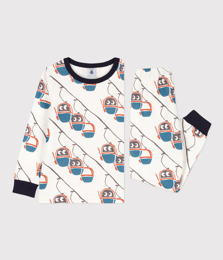 Pyjama t&eacute;l&eacute;cabine en molleton enfant blanc MARSHMALLOW/blanc MULTICO