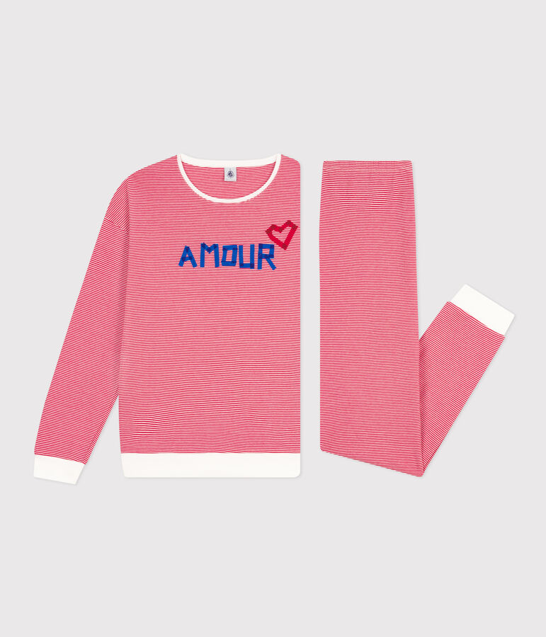 Pyjama ray&eacute; en coton femme rouge CORRIDA/blanc MARSHMALLOW