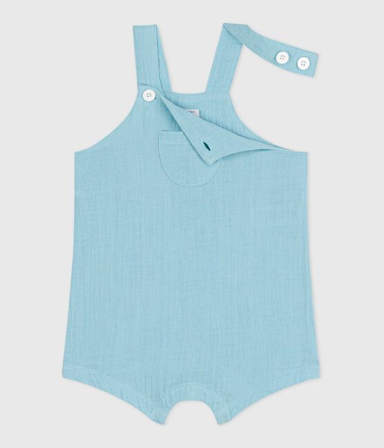 Salopette bébé en gaze de coton jambes courtes, unie bleu AQUATIC