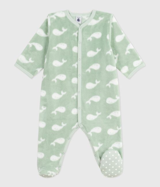 Surpyjama hiver bébé en polaire imprimé baleines SAULE/ MARSHMALLOW