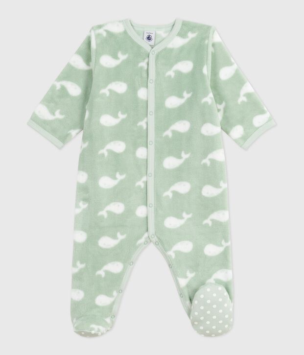 Surpyjama hiver b&eacute;b&eacute; en polaire imprim&eacute; baleines vert/blanc