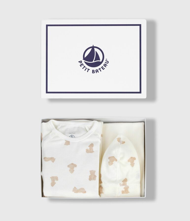 Coffret cadeau b&eacute;b&eacute; en coton imprim&eacute; blanc/BRUN