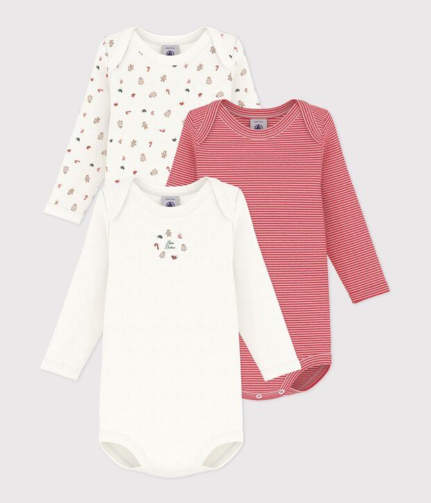 Lot de bodies manches longues en coton imprim&eacute; No&euml;l b&eacute;b&eacute; multicouleur