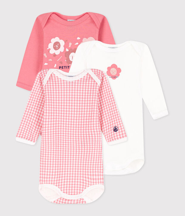 Lot de 3 bodies manches longues en coton b&eacute;b&eacute; multicouleur