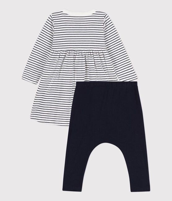 Robe marinière et legging en coton bébé blanc MARSHMALLOW/bleu SMOKING