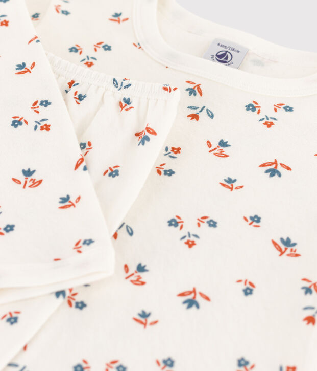 Pyjama fleur petite fille en tubique blanc/multicouleur