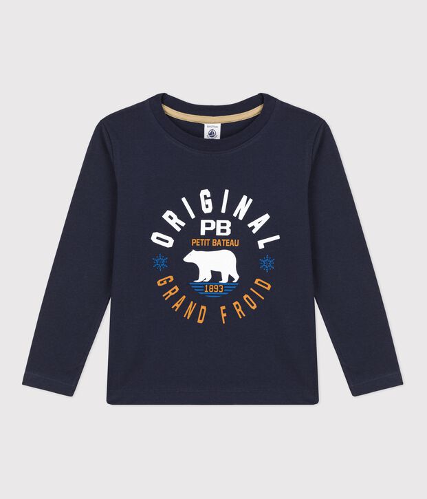 Tee-shirt manches longues en coton enfant gar&ccedil;on bleu/bleu