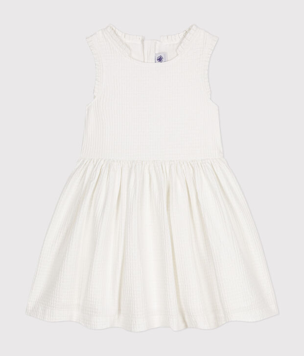Robe sans manche en coton fa&ccedil;onn&eacute; enfant fille blanc