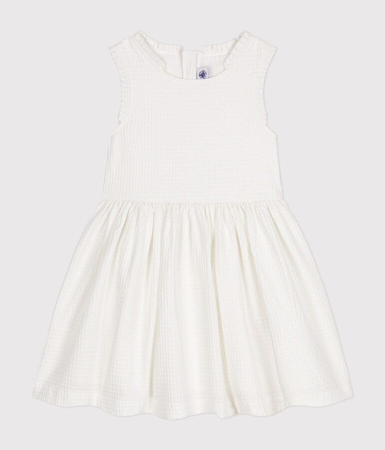 Robe sans manche en coton fa&ccedil;onn&eacute; enfant fille blanc