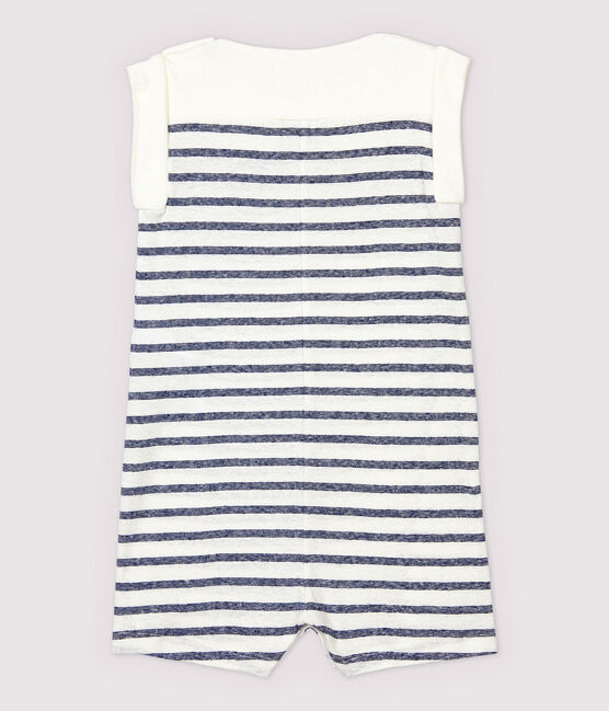 Combinaison courte en coton/lin rayé bébé garçon blanc MARSHMALLOW/bleu MEDIEVAL